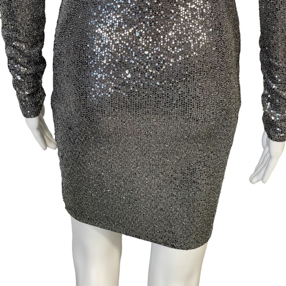Guess Silver Gray Sequin Long Sleeve Body-con Stretch Cocktail Dress Sz S - Picture 8 of 10